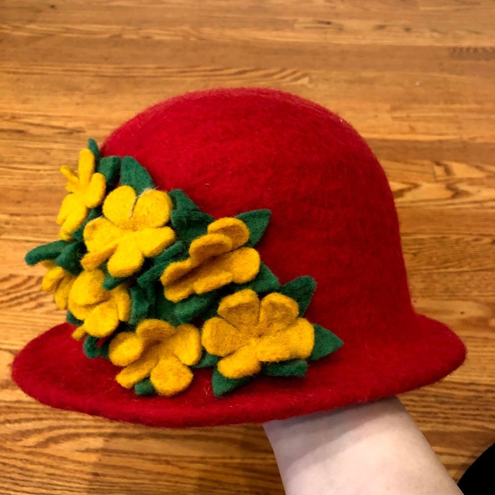 Handmade Felted Red Cloche Hat